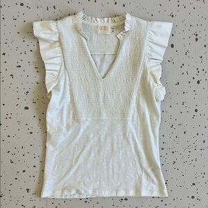 💘 NATION LTD - HABIBA SMOCKED V-NECK FLUTTER/RUFFLE SLEEVE TANK